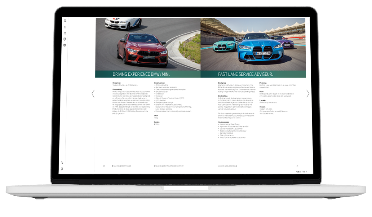 De trainingscatalogus van BMW Group online op een website