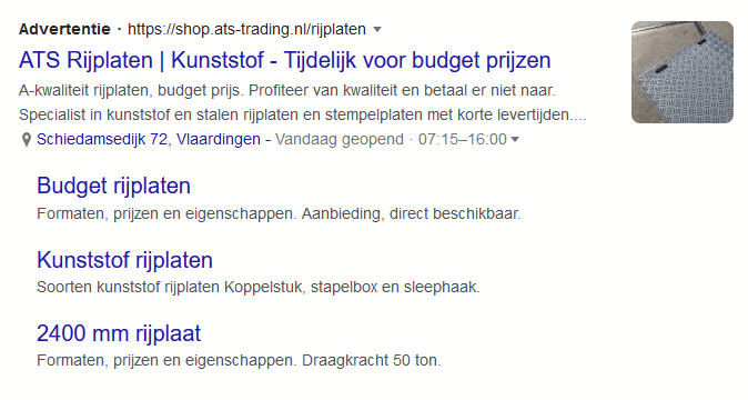 Een voorbeeld van een advertentie van ATS trading op Google.