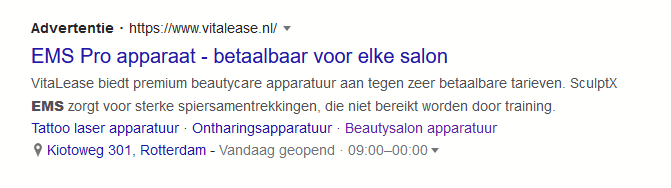 Een voorbeeld van een advertentie van Vitalease op Google.