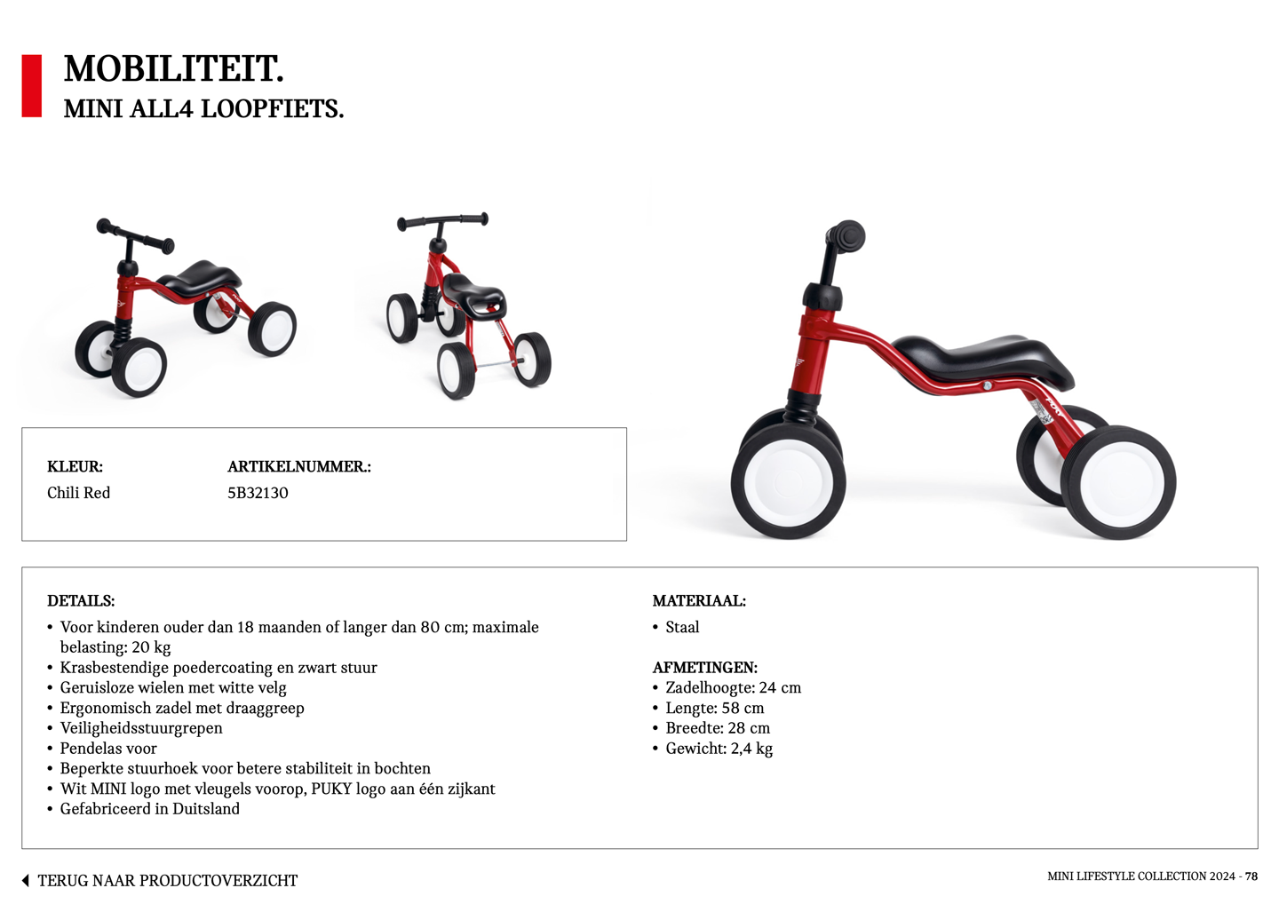 weergave MINI lifestyle brochure met een loopfiets voor kinderen