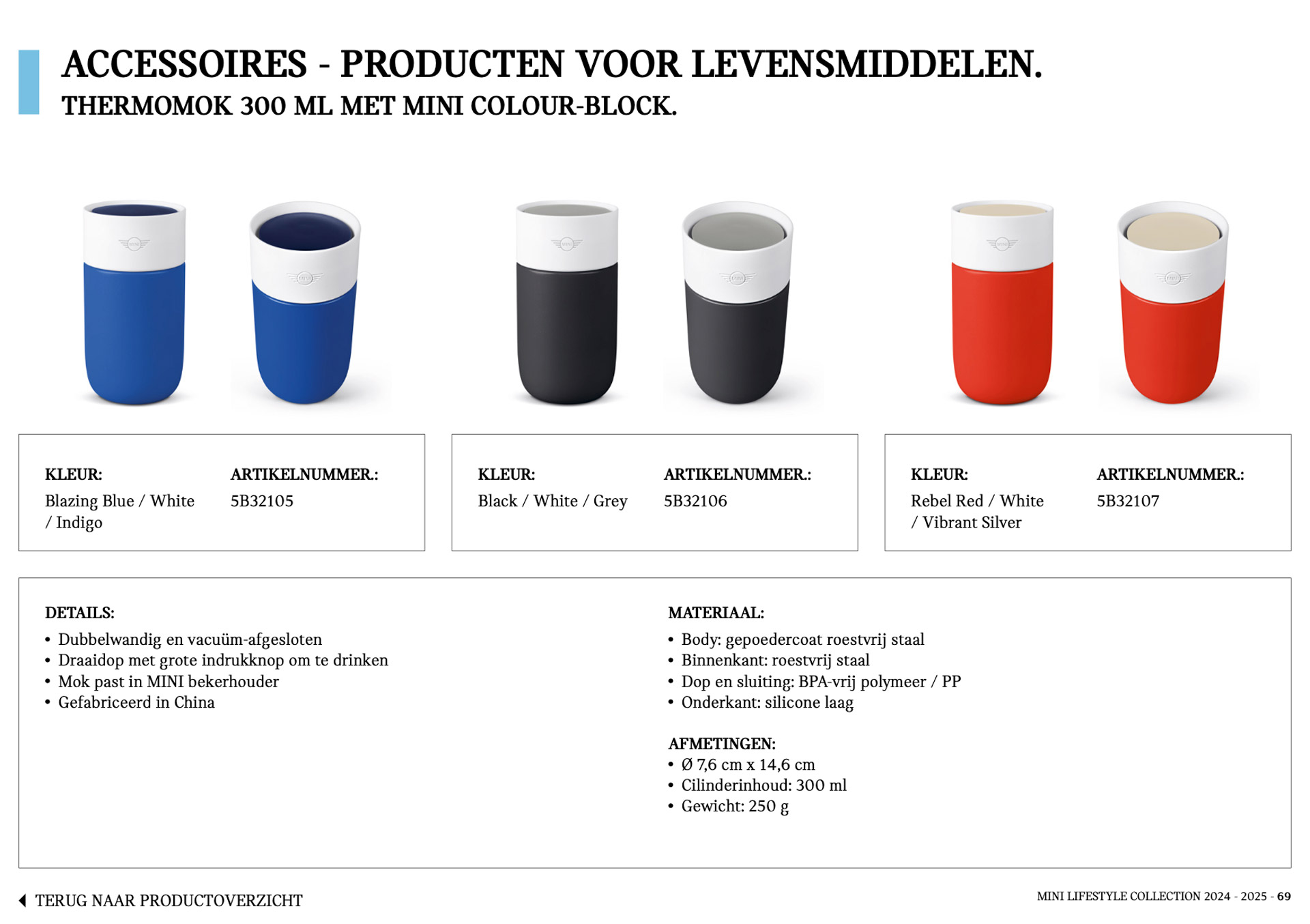 Weergave MINI lifestyle brochure met diverse thermobekers